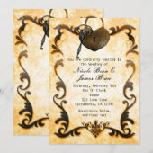 Hartslot & Sleutel  Rustieke Huwelijksuitnodiging Kaart (Voorkant / Achterkant)