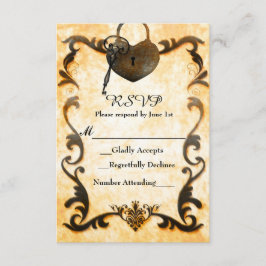 Hartslot & Sleutel Vintage Antieke RSVP-kaart RSVP Kaartje