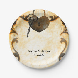 Hartslot & Sleutel Vintage Antieke Trouwborden Papieren Bordje