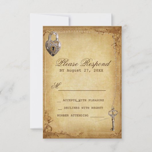Hartslot & sleutel vintage bruiloft RSVP (Voorkant)