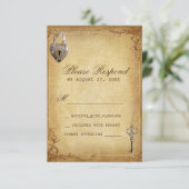 Hartslot & sleutel vintage bruiloft RSVP (Staand voorkant)