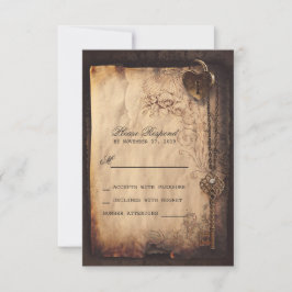 Hartslot & sleutel vintage bruiloft RSVP kaarten