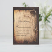 Hartslot & sleutel vintage bruiloft RSVP kaarten (Staand voorkant)