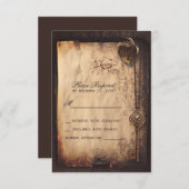 Hartslot & sleutel vintage bruiloft RSVP kaarten (Voorkant / Achterkant)