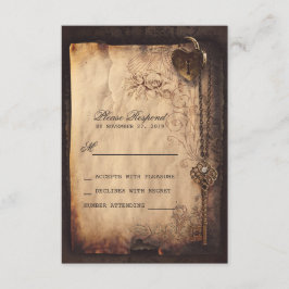 Hartslot & sleutel vintage bruiloft RSVP kaarten Kaartje