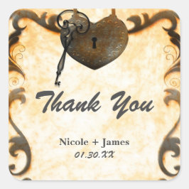 Hartslot & Sleutel Vintage Landelijke Trouwsticker Vierkante Sticker