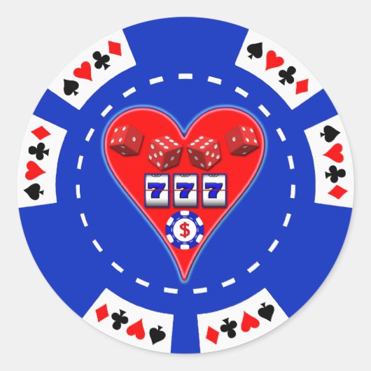 HARTSLOTS EN DICE POKER CHIP RONDE STICKER (Voorkant)
