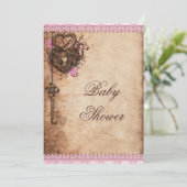 hartsslot en sleutelmeisje Baby shower Kaart (Staand voorkant)