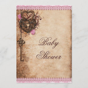 hartsslot en sleutelmeisje Baby shower Kaart