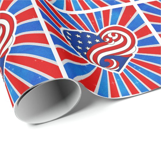 Hartsterren en strips in rood wit en blauw cadeaupapier (Rol Hoek)