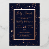 Hartsterren marineblauw baby shower folie uitnodiging (Voorkant)