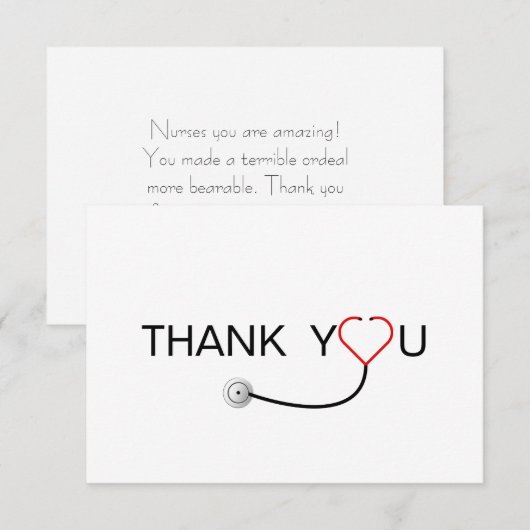 Hartstethoscoop Verpleegster Dank u Bedankkaart (Voorkant / Achterkant)