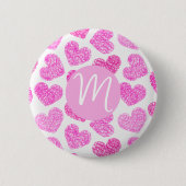 Hartstikke Roze Geprutste Hart Valentijnsdag Monog Ronde Button 5,7 Cm (Voorkant)