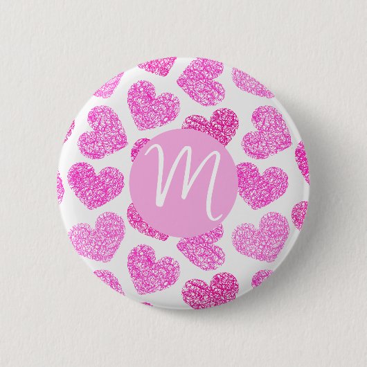 Hartstikke Roze Geprutste Hart Valentijnsdag Monog Ronde Button 5,7 Cm (Voorkant)