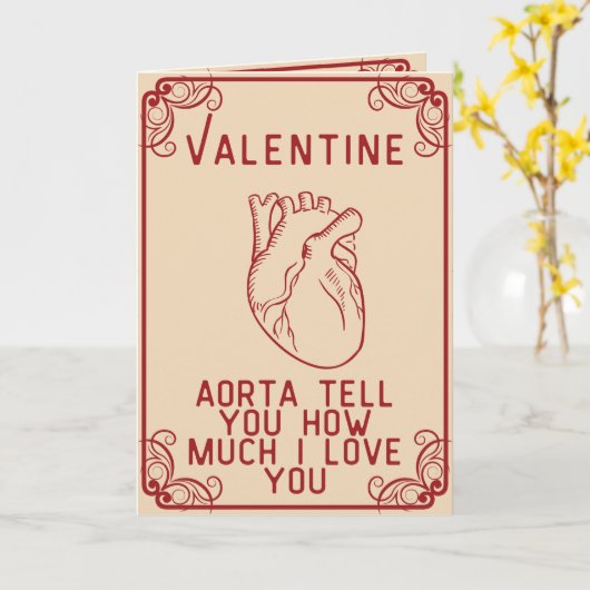 Hartstikke Stijl Anatomisch Hart Grappige Valentij Kaart (Gele Bloem)
