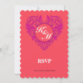 Hartstochtelijk framboos en magenta damast hart kaart (Achterkant)