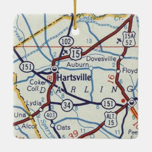 Hartsville SC Map Keramisch Ornament (Achterkant)