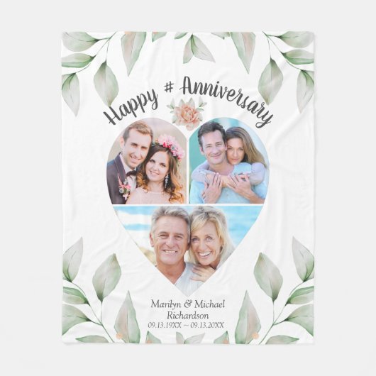 Hartsvormig fotocollage Happy-Jubileum Fleece Deken (Voorkant)