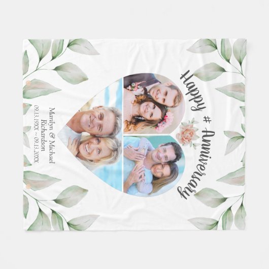 Hartsvormig fotocollage Happy-Jubileum Fleece Deken (Voorkant (Horizontaal))
