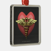 Hartsymbool met medisch symbool (caduceus) metalen ornament (Rechts)