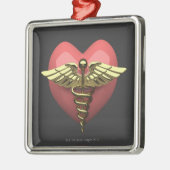 Hartsymbool met medisch symbool (caduceus) metalen ornament (Links)