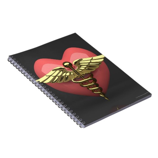 Hartsymbool met medisch symbool (caduceus) notitieboek (Rechterzijde)