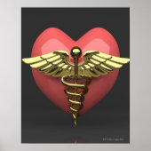 Hartsymbool met medisch symbool (caduceus) poster (Voorkant)
