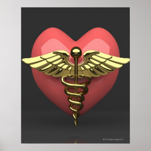Hartsymbool met medisch symbool (caduceus) poster