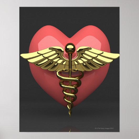 Hartsymbool met medisch symbool (caduceus) poster (Voorkant)
