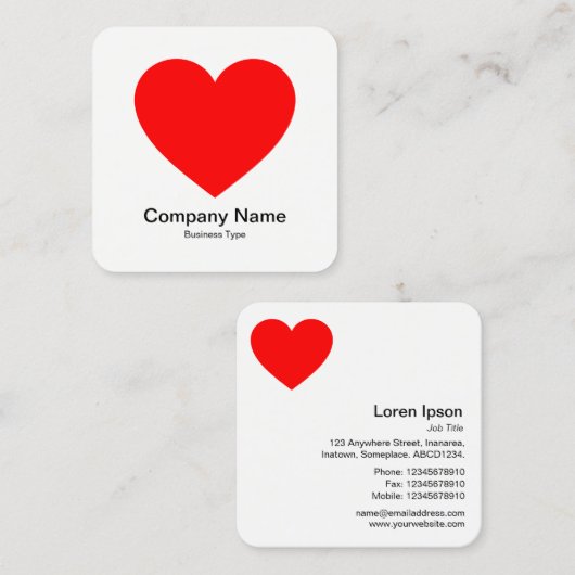 Hartsymbool Vierkante Visitekaartje (Voorkant / Achterkant)