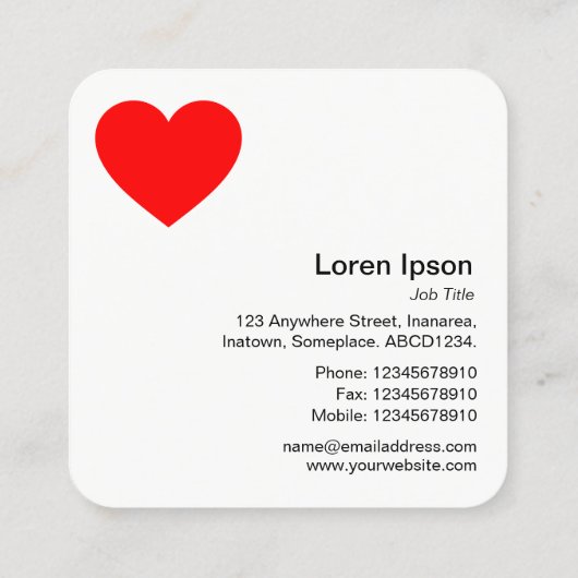 Hartsymbool Vierkante Visitekaartje (Achterkant)