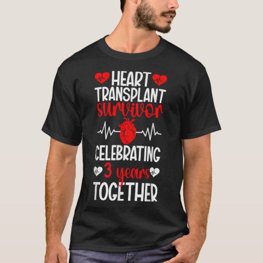 Harttransplantaat overlevende 3e Jubileum hartrood T-shirt (Voorkant)