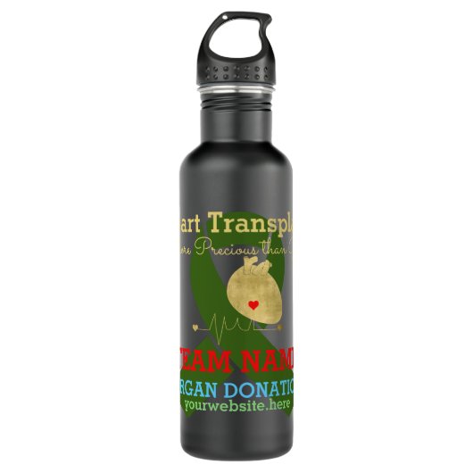 Harttransplantatieteam groen lint waterfles (Voorkant)
