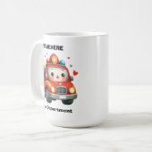 Hartversierde cartoon brandweerwagen koffiemok (Voorkant links)