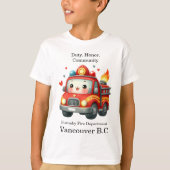 Hartversierde cartoon brandweerwagen t-shirt (Voorkant)