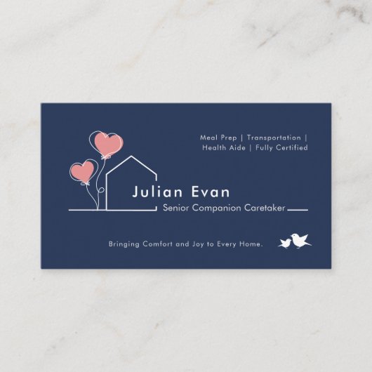 Hartverwarmend Huis Marine blauw Caregiver Service Visitekaartje (Voorkant)