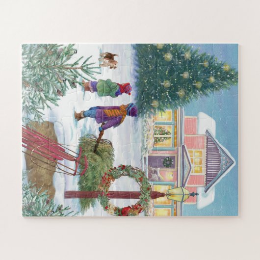 Hartverwarmend sneeuwlandschap met Kinder Legpuzzel (Horizontaal)