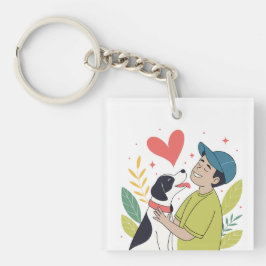 Hartverwarmende Boy Knuffelen Hond Sleutelhanger