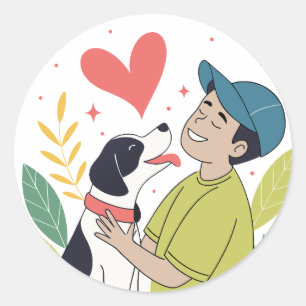 Hartverwarmende Boy Knuffelen Hond Stickers
