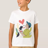 Hartverwarmende jongen knuffelen hond T-shirt (Voorkant)