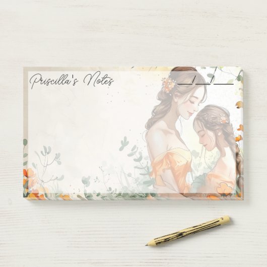 Hartverwarmende moeder & dochter 10" x 6" post-it® notes (Op bureau)