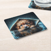 Hartverwarmende natte hond bij stormachtig weer kartonnen onderzetters (Schuin)