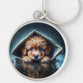 Hartverwarmende natte hond bij stormachtig weer sleutelhanger