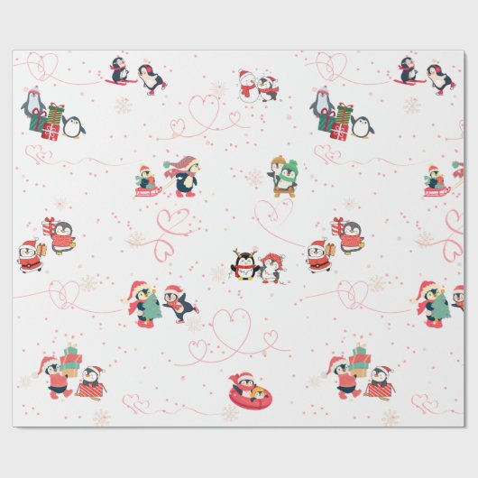 Hartverwarmende Pinguïn Kerstmis Cadeaupapier (Vlak)