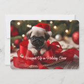 Hartverwarmende Pug Puppie Plat Kerstkaart (Voorkant)