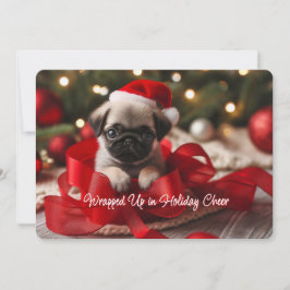 Hartverwarmende Pug Puppie Plat Kerstkaart