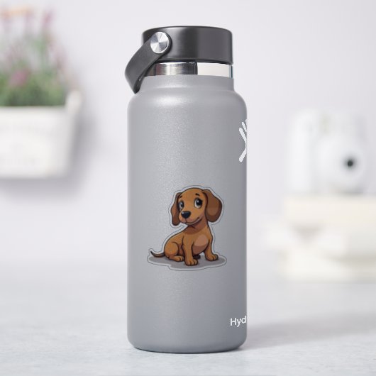 Hartverwarmende pup, Schattige teckel kawaii, klei Sticker (HydroFlask)