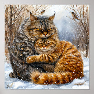 Hartverwarmende Straatkatten Winterse Sneeuw Scene Poster