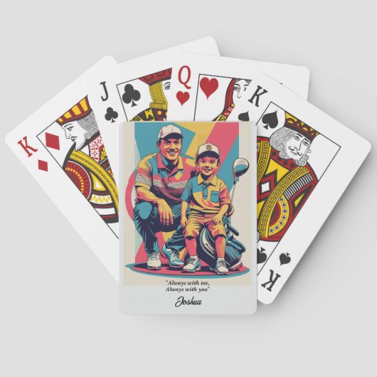 Hartverwarmende vader en zoon golfmoment op vaderd pokerkaarten (Achterkant)