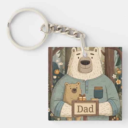 Hartverwarmende Vaderdagillustratie van beren Sleutelhanger (voorkant)